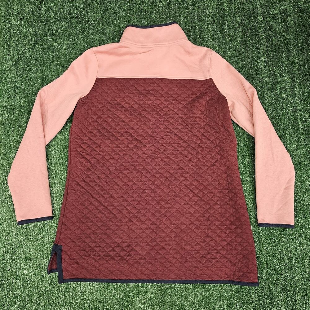 L.L. Bean Womens Quilted Sweatshirt Mock Neck Tunic Colorblock Maroon Pink Large - Picture 4 of 10